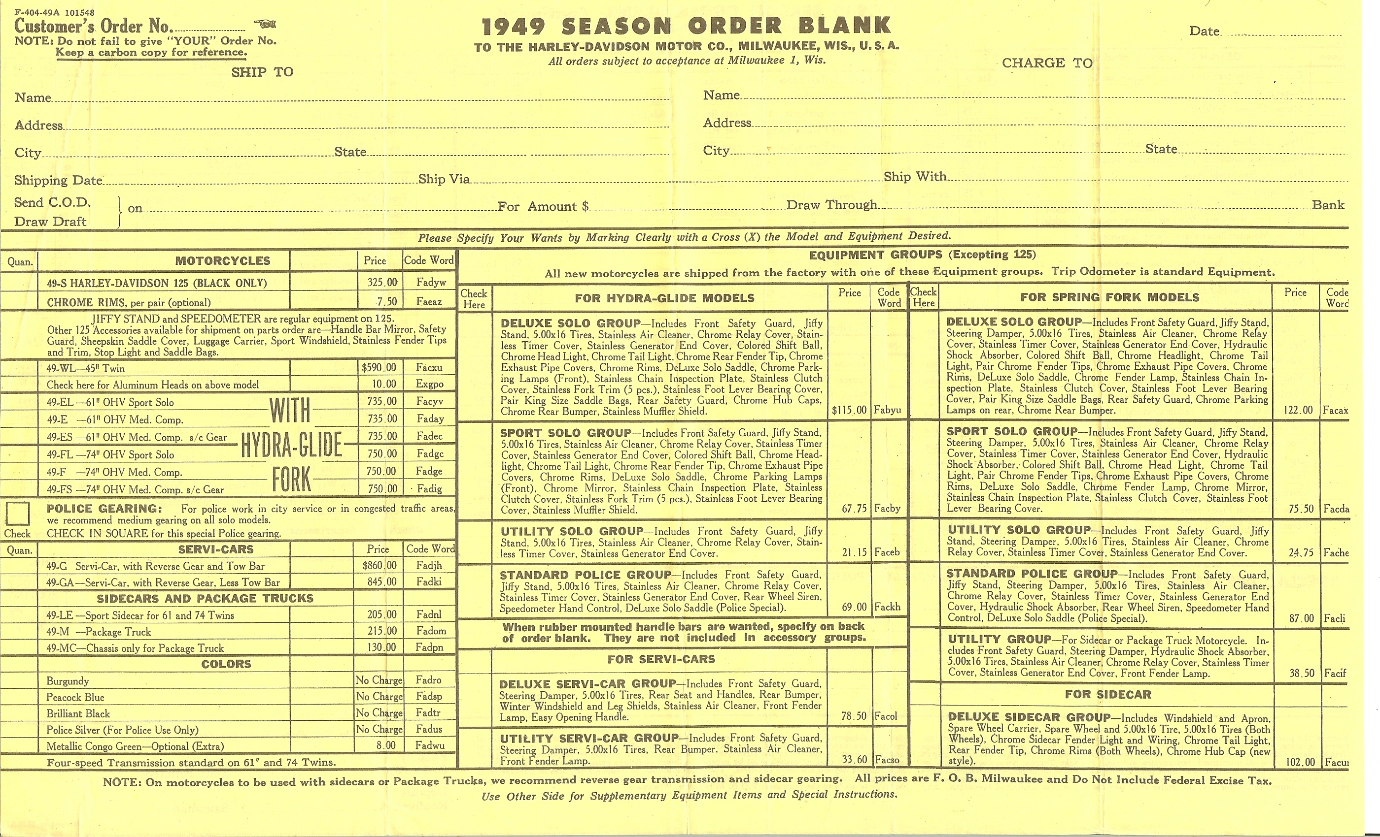 1949 order blank
