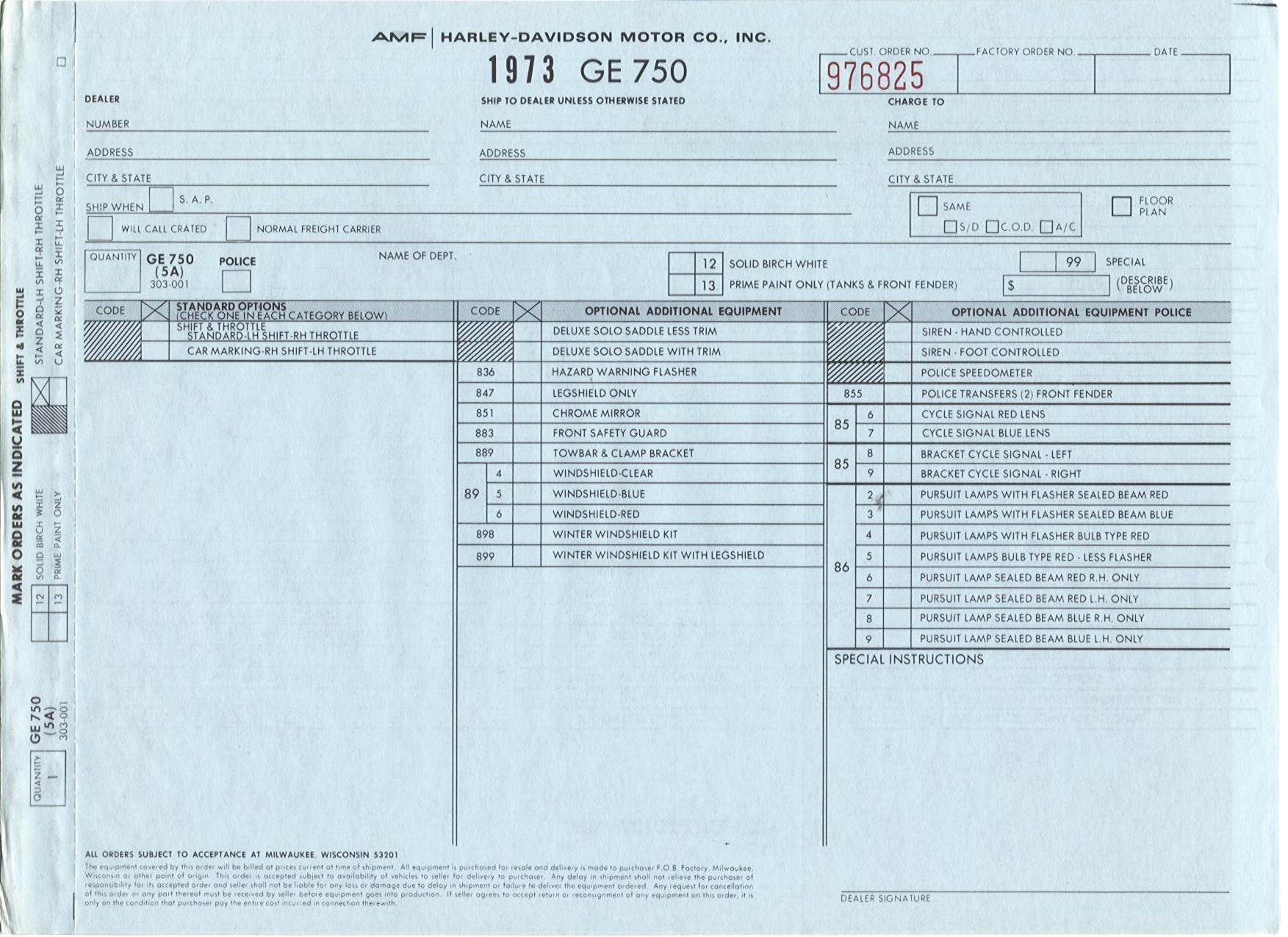 1973 orderblank Servicar