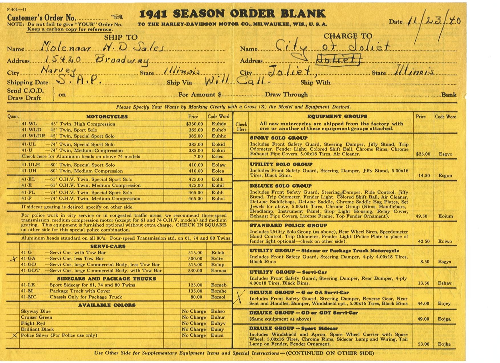 1941 orderblank